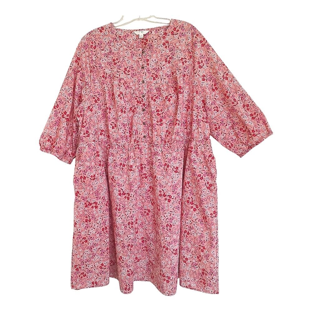Terra & Sky Button Front Dress 100% Cotton Pockets Magic Garden/Soft Mimosa 2X